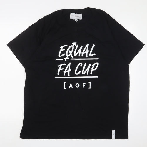 [ AOF ] Mens Black Cotton T-Shirt Size 2XL Crew Neck - Equal FA Cup