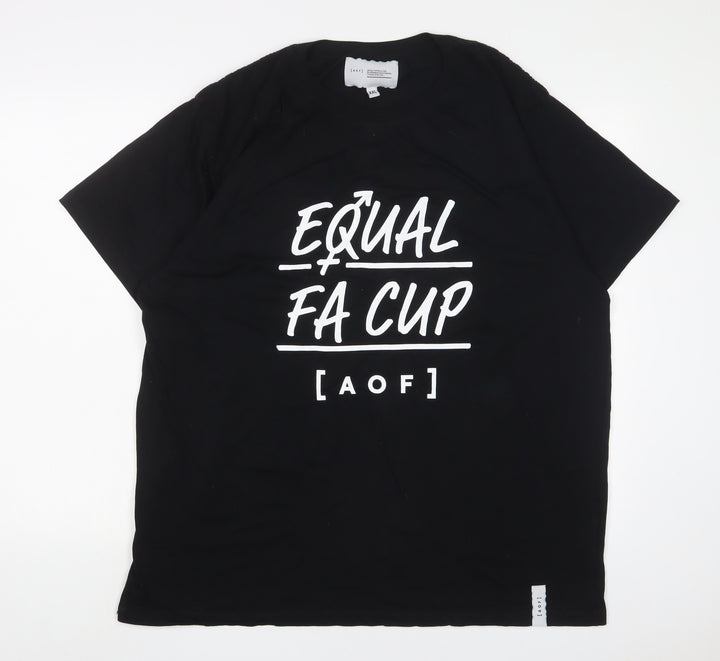 [ AOF ] Mens Black Cotton T-Shirt Size 2XL Crew Neck - Equal FA Cup