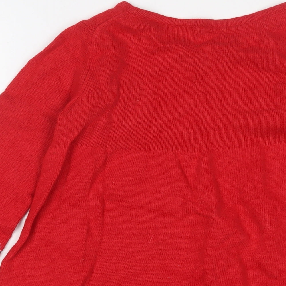 Mini Boden Girls Red Fair Isle Cotton Jacket Dress Size 9-10 Years Crew Neck Pullover