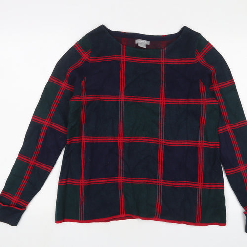 Kenar Womens Green Collared Check Polyester Pullover Jumper Size L