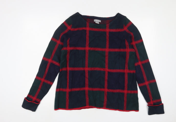 Kenar Womens Green Collared Check Polyester Pullover Jumper Size L