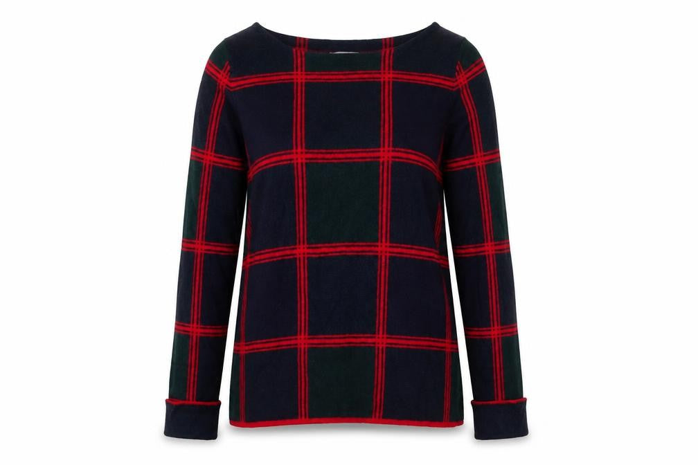 Front view of Kenar women’s green collared check polyester jumper, size L