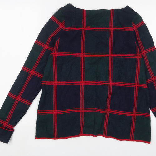 Kenar Womens Green Collared Check Polyester Pullover Jumper Size L