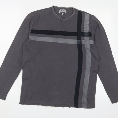 Lewis & Finch Mens Grey Cotton T-Shirt Size S Crew Neck - Embroidered