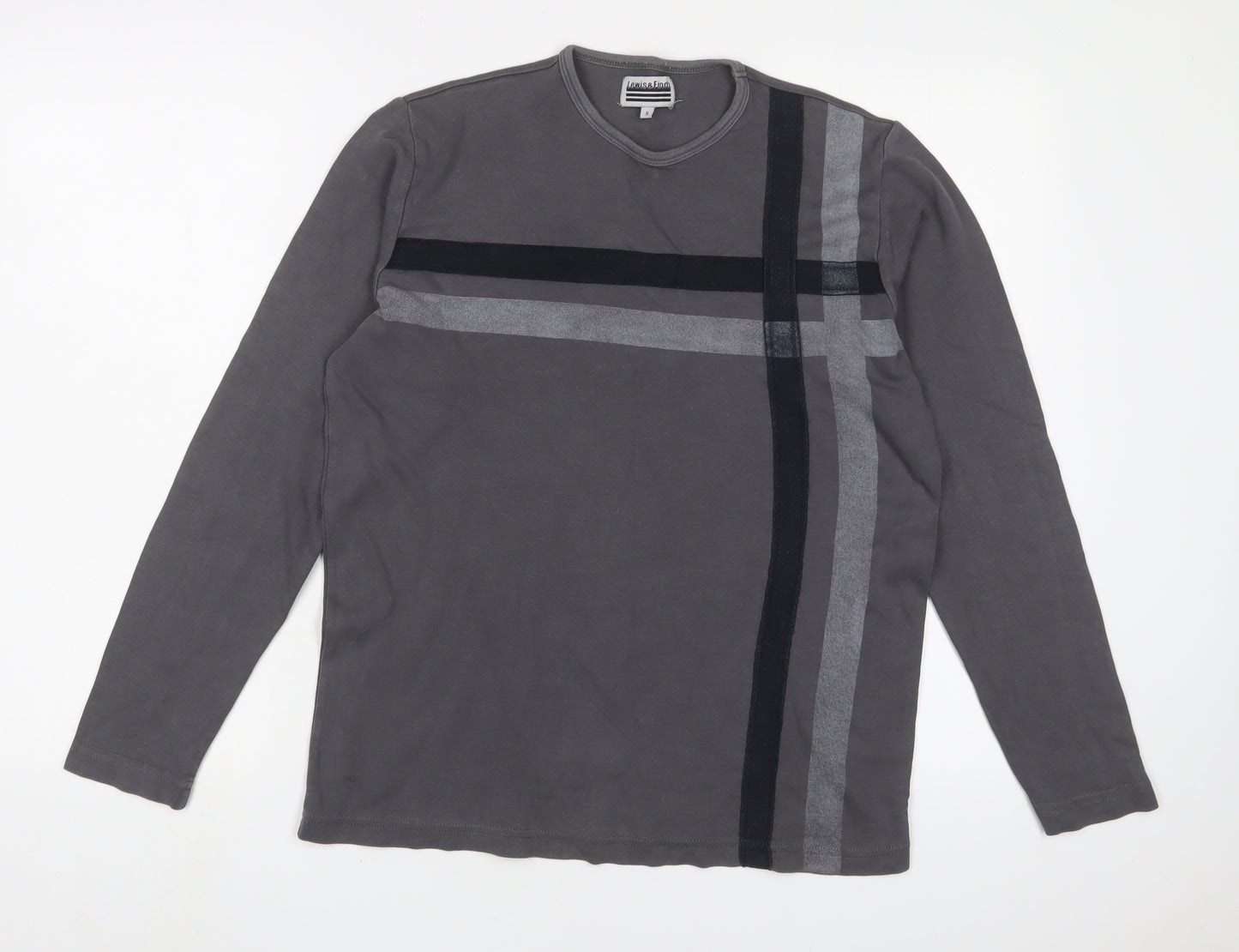 Lewis & Finch Mens Grey Cotton T-Shirt Size S Crew Neck - Embroidered