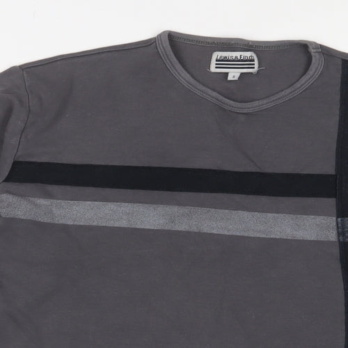 Lewis & Finch Mens Grey Cotton T-Shirt Size S Crew Neck - Embroidered