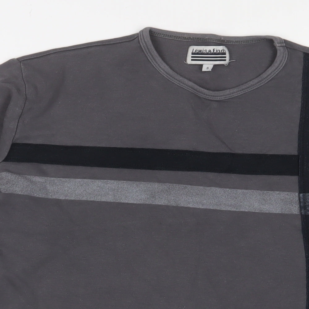 Lewis & Finch Mens Grey Cotton T-Shirt Size S Crew Neck - Embroidered