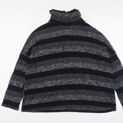 Sparkle & Fade Womens Grey High Neck Striped Polyester Pullover Jumper Size S