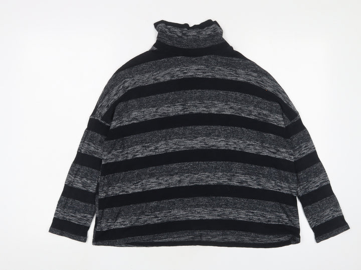 Sparkle & Fade Womens Grey High Neck Striped Polyester Pullover Jumper Size S