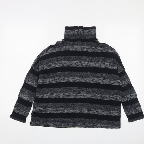 Sparkle & Fade Womens Grey High Neck Striped Polyester Pullover Jumper Size S