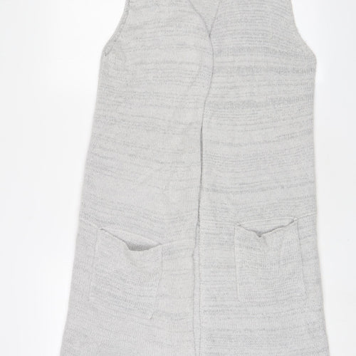 Fransa Womens Grey V-Neck Acrylic Cardigan Jumper Size S - Open