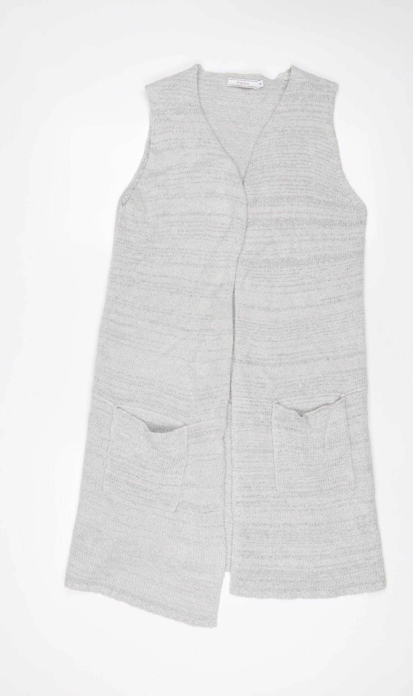 Fransa Womens Grey V-Neck Acrylic Cardigan Jumper Size S - Open
