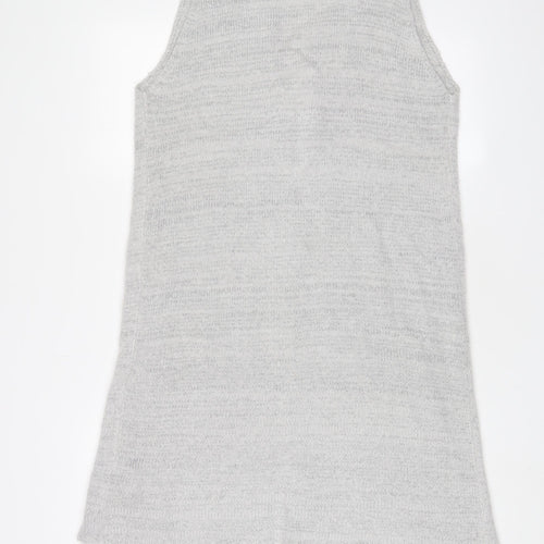 Fransa Womens Grey V-Neck Acrylic Cardigan Jumper Size S - Open