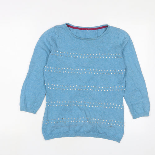 Ness Womens Blue Crew Neck Cotton Pullover Jumper Size S - Embroidered