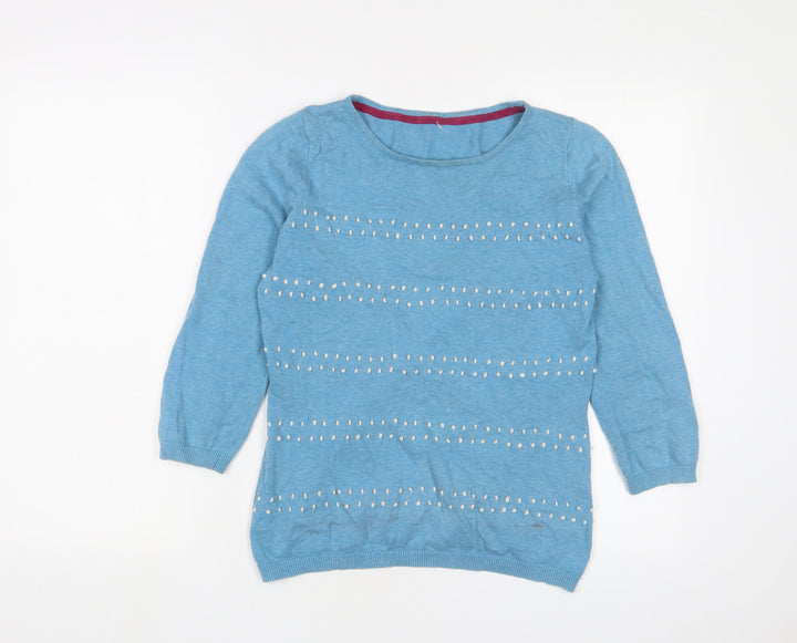 Ness Womens Blue Crew Neck Cotton Pullover Jumper Size S - Embroidered