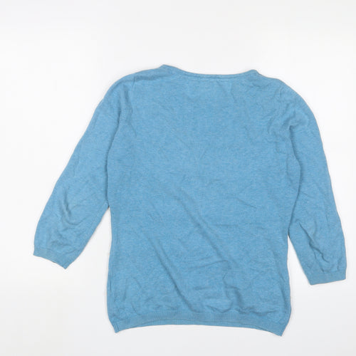 Ness Womens Blue Crew Neck Cotton Pullover Jumper Size S - Embroidered