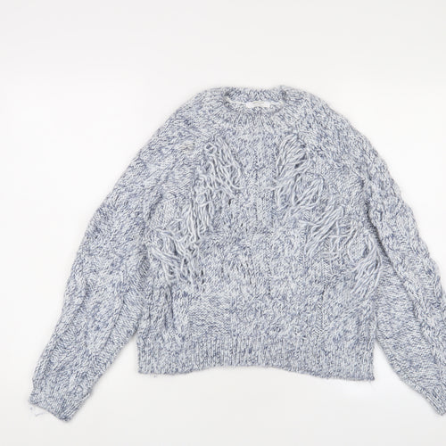 Pepper & Mint Womens Blue Crew Neck Cotton Pullover Jumper Size M - Tassled
