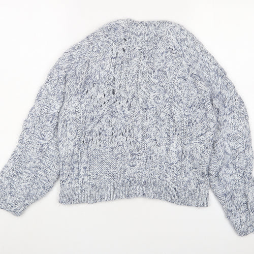 Pepper & Mint Womens Blue Crew Neck Cotton Pullover Jumper Size M - Tassled