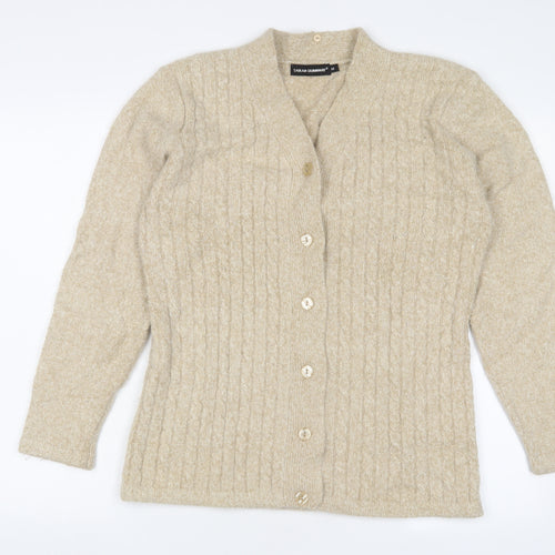 Sarah Dunnway Womens Gold V-Neck Nylon Cardigan Jumper Size M - Glitter