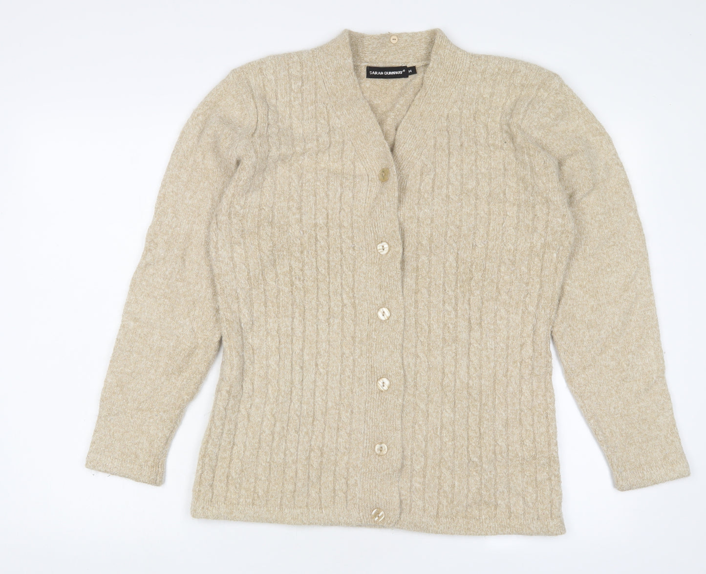 Sarah Dunnway Womens Gold V-Neck Nylon Cardigan Jumper Size M - Glitter