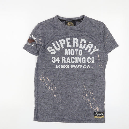 Superdry Mens Blue Cotton T-Shirt Size XS Crew Neck - Logo, Embroidered