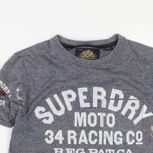Superdry Mens Blue Cotton T-Shirt Size XS Crew Neck - Logo, Embroidered