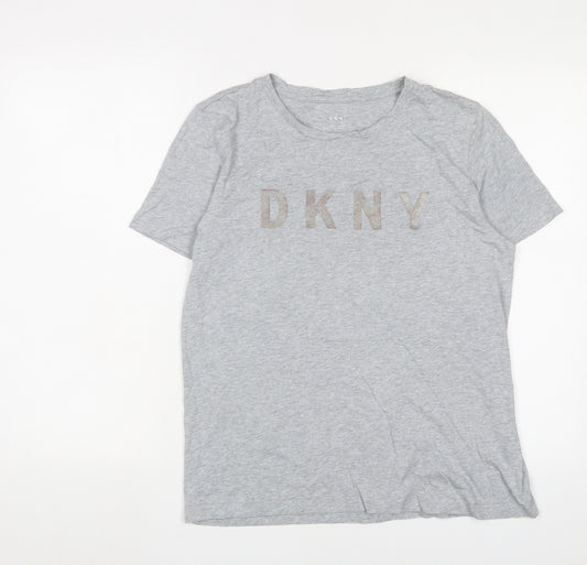 DKNY Womens Grey Cotton Basic T-Shirt Size M Crew Neck - Logo