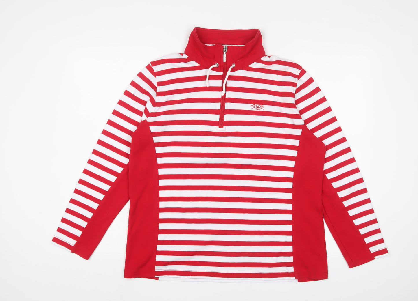 Navigazione Womens Red Striped Cotton Pullover Sweatshirt Size 14 Zip - Logo, Embroidered