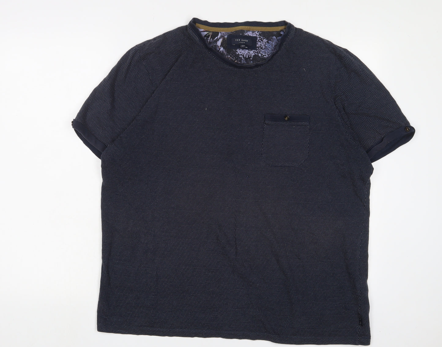 Ted Baker Mens Blue Cotton T-Shirt Size XL Crew Neck - Logo, Embroidered