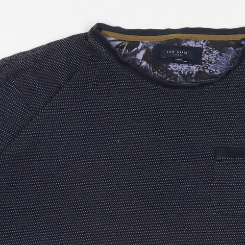 Ted Baker Mens Blue Cotton T-Shirt Size XL Crew Neck - Logo, Embroidered