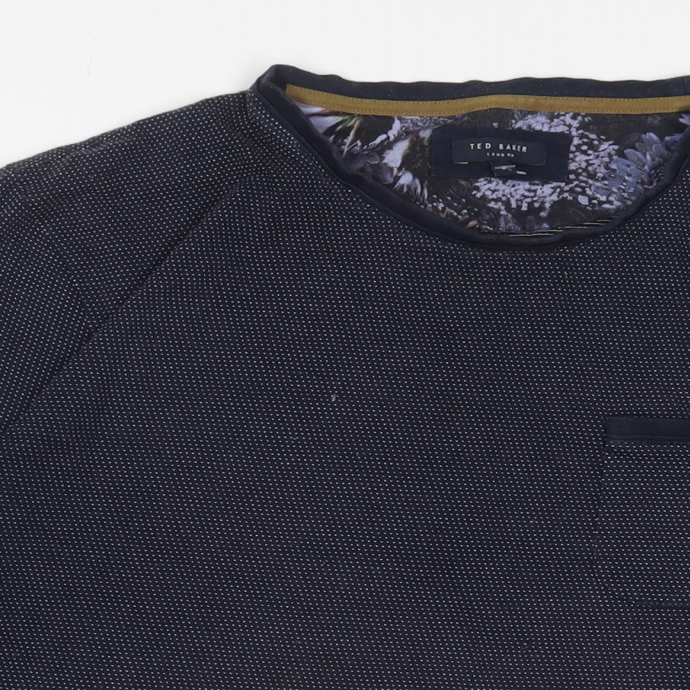 Ted Baker Mens Blue Cotton T-Shirt Size XL Crew Neck - Logo, Embroidered