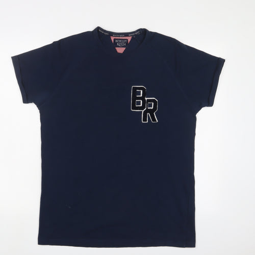 Bewley Ritch Mens Blue Cotton T-Shirt Size L Crew Neck - Logo, Embroidered