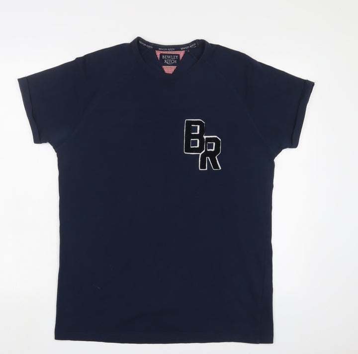 Bewley Ritch Mens Blue Cotton T-Shirt Size L Crew Neck - Logo, Embroidered