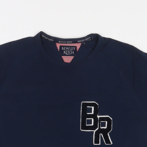 Bewley Ritch Mens Blue Cotton T-Shirt Size L Crew Neck - Logo, Embroidered