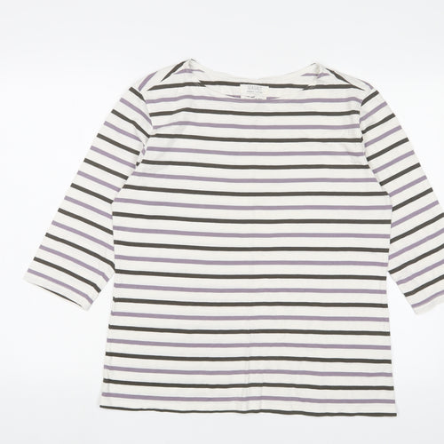 Seasalt Womens White Striped Cotton Basic T-Shirt Size 16 Crew Neck