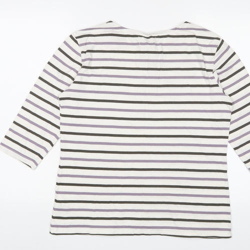 Seasalt Womens White Striped Cotton Basic T-Shirt Size 16 Crew Neck