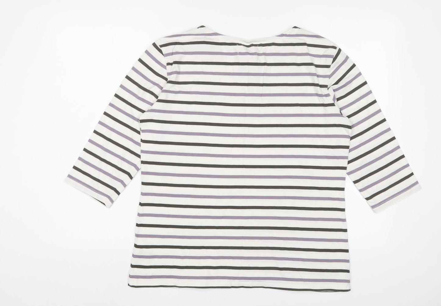 Seasalt Womens White Striped Cotton Basic T-Shirt Size 16 Crew Neck