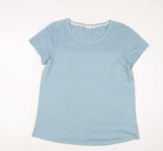 White Stuff Womens Blue Cotton Basic T-Shirt Size 16 Crew Neck - Embroidered