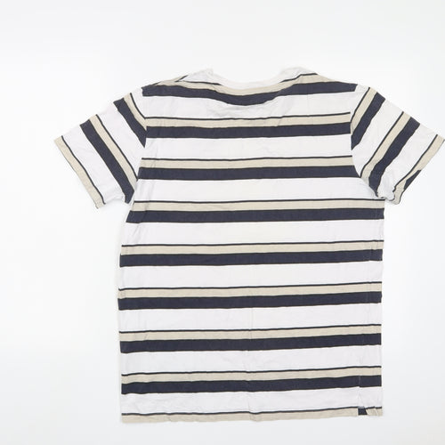JACK & JONES Mens Multicoloured Striped Cotton T-Shirt Size L Crew Neck - Logo