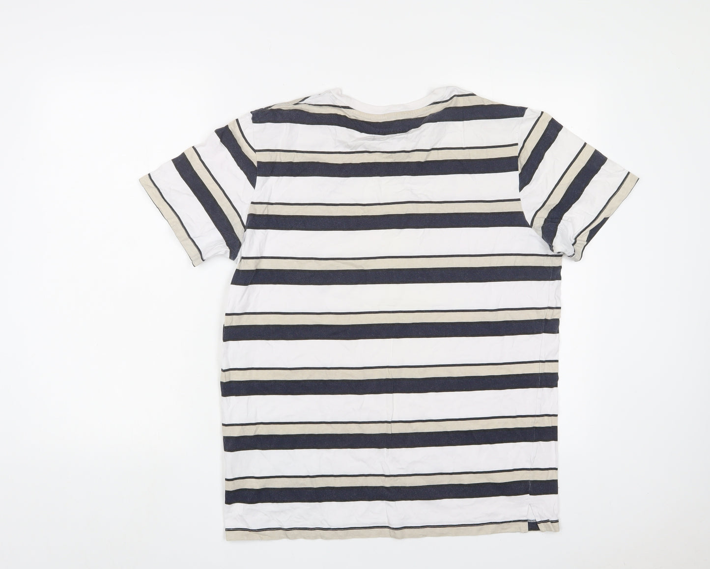 JACK & JONES Mens Multicoloured Striped Cotton T-Shirt Size L Crew Neck - Logo