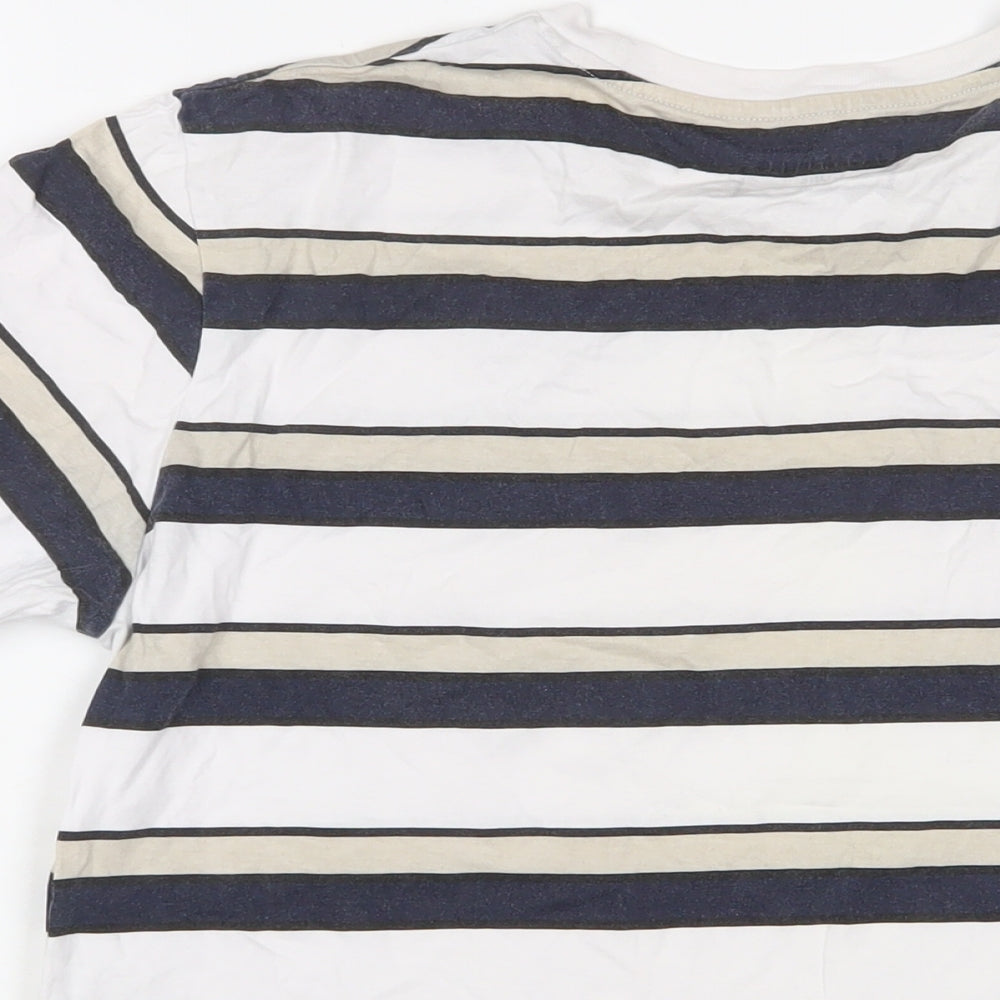 JACK & JONES Mens Multicoloured Striped Cotton T-Shirt Size L Crew Neck - Logo