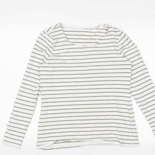 Mountain Warehouse Womens White Striped Cotton Basic T-Shirt Size 12 Crew Neck