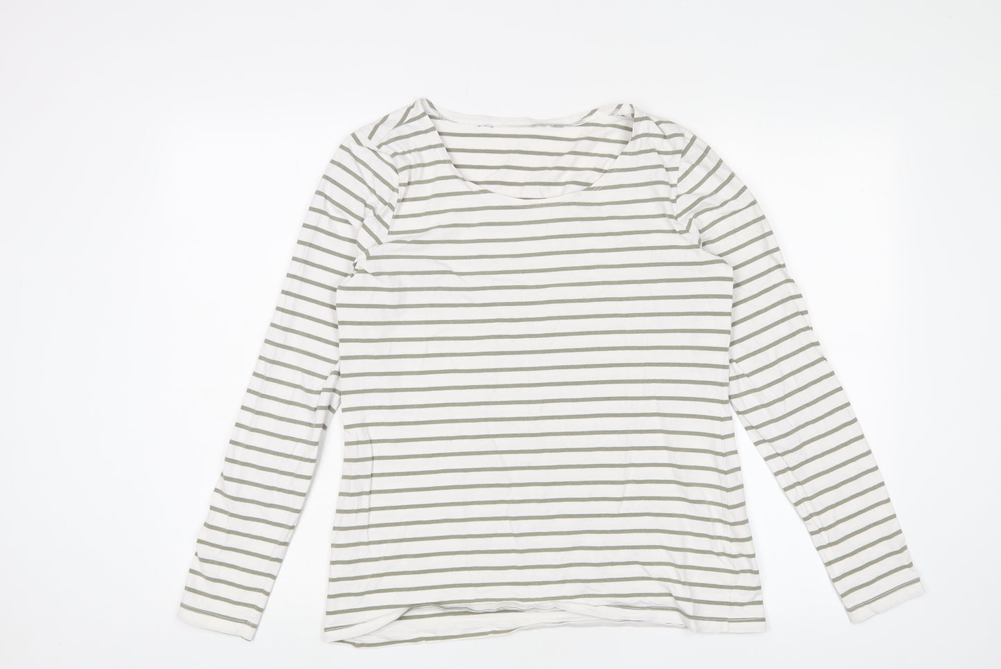 Mountain Warehouse Womens White Striped Cotton Basic T-Shirt Size 12 Crew Neck