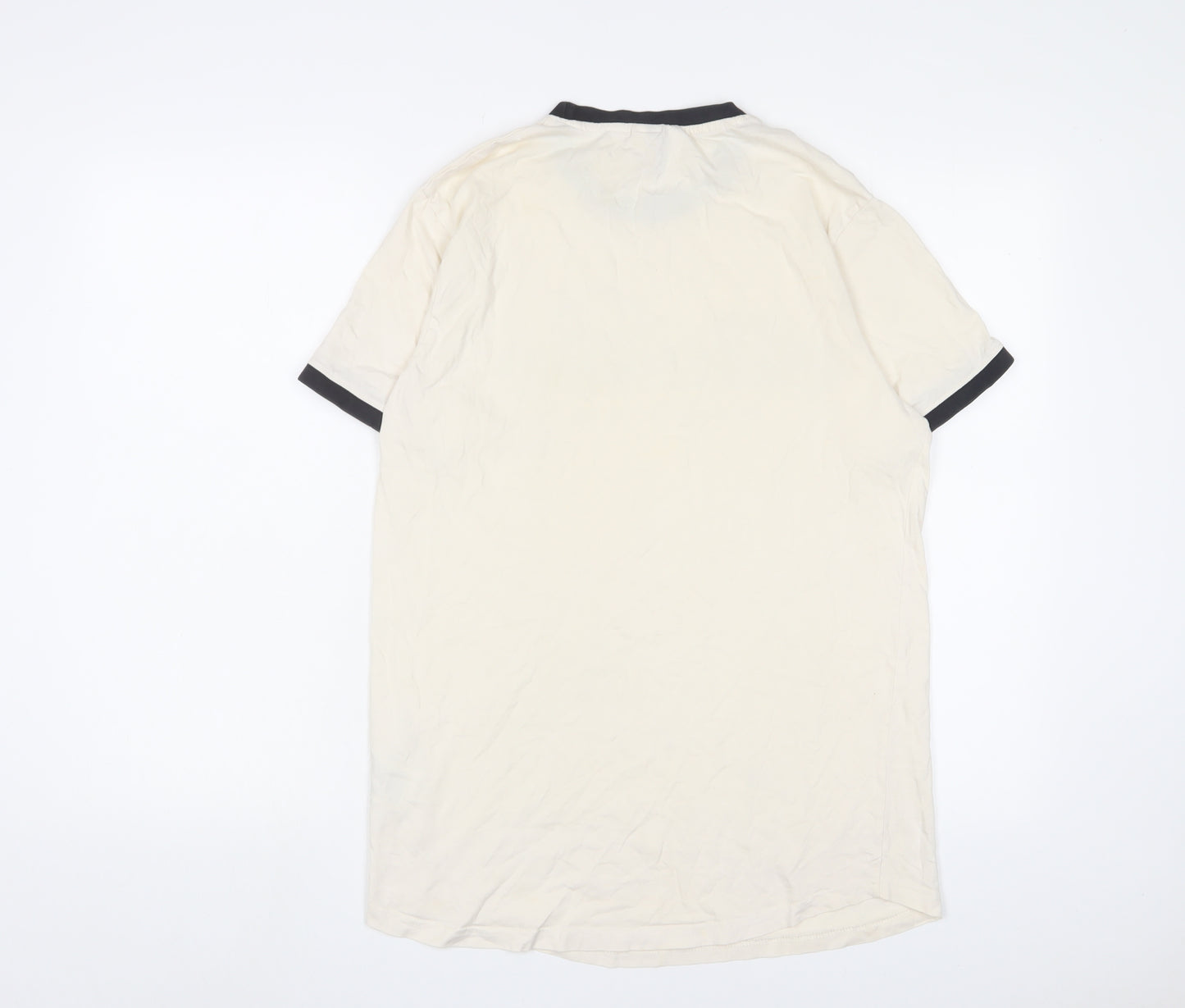 ellesse Mens Beige Cotton T-Shirt Size S Crew Neck - Logo