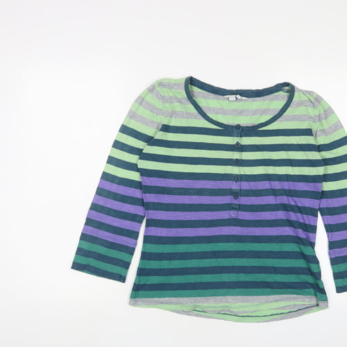 Boden Womens Multicoloured Striped Cotton Basic T-Shirt Size 12 Henley