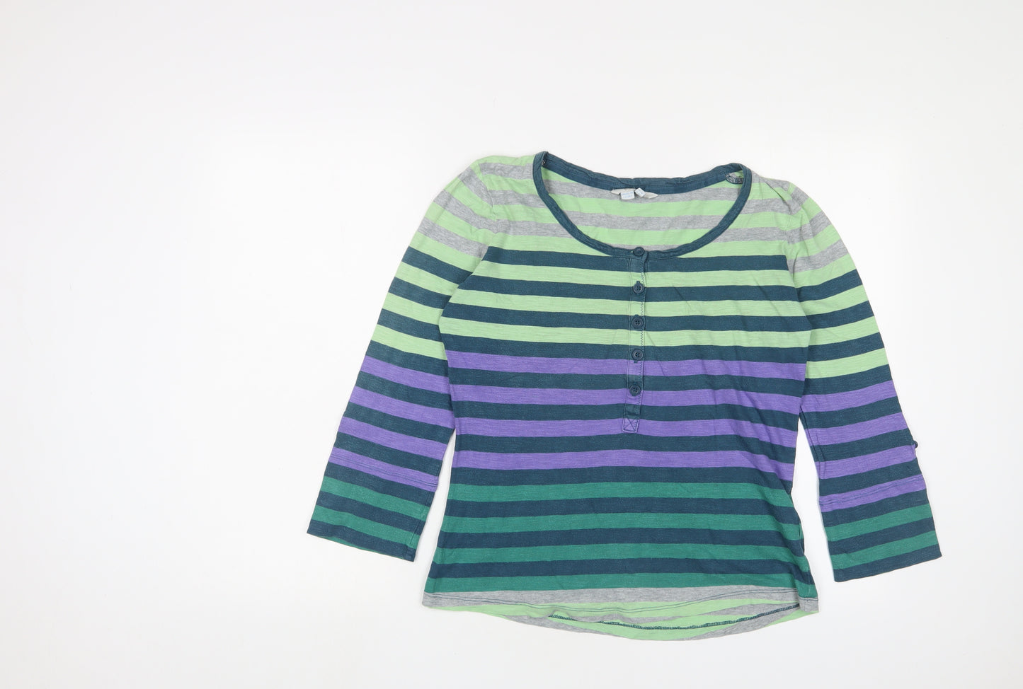 Boden Womens Multicoloured Striped Cotton Basic T-Shirt Size 12 Henley