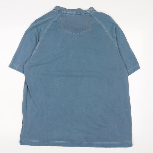 Fat Face Mens Blue Cotton T-Shirt Size L Henley - Logo, Embroidered