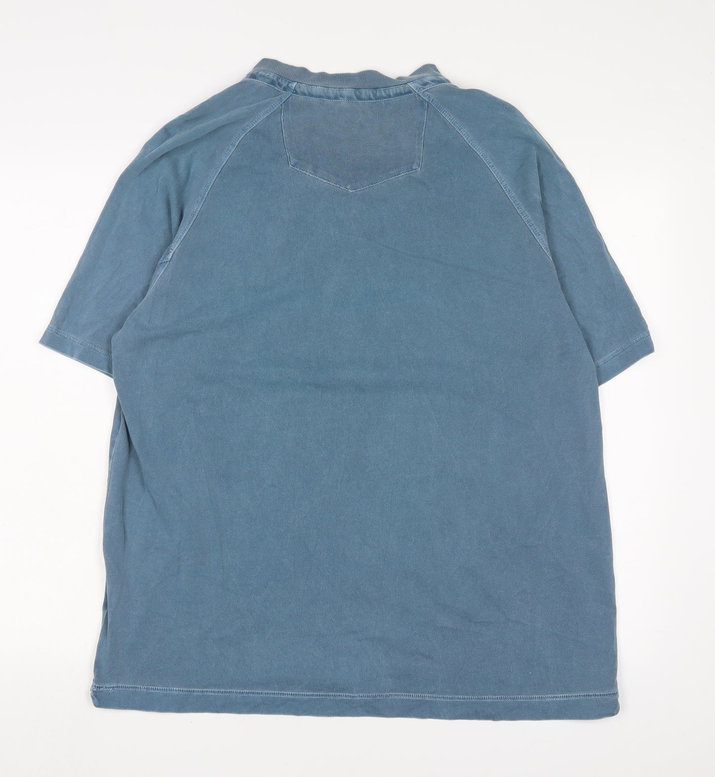 Fat Face Mens Blue Cotton T-Shirt Size L Henley - Logo, Embroidered