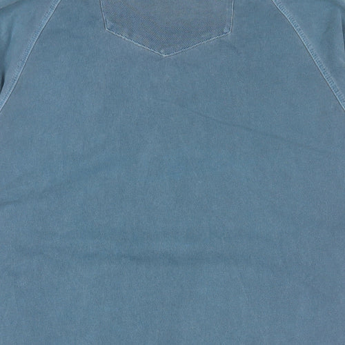 Fat Face Mens Blue Cotton T-Shirt Size L Henley - Logo, Embroidered