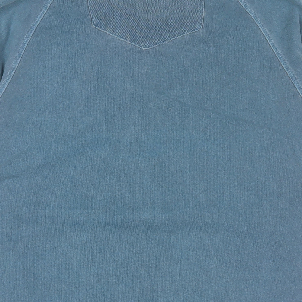 Fat Face Mens Blue Cotton T-Shirt Size L Henley - Logo, Embroidered